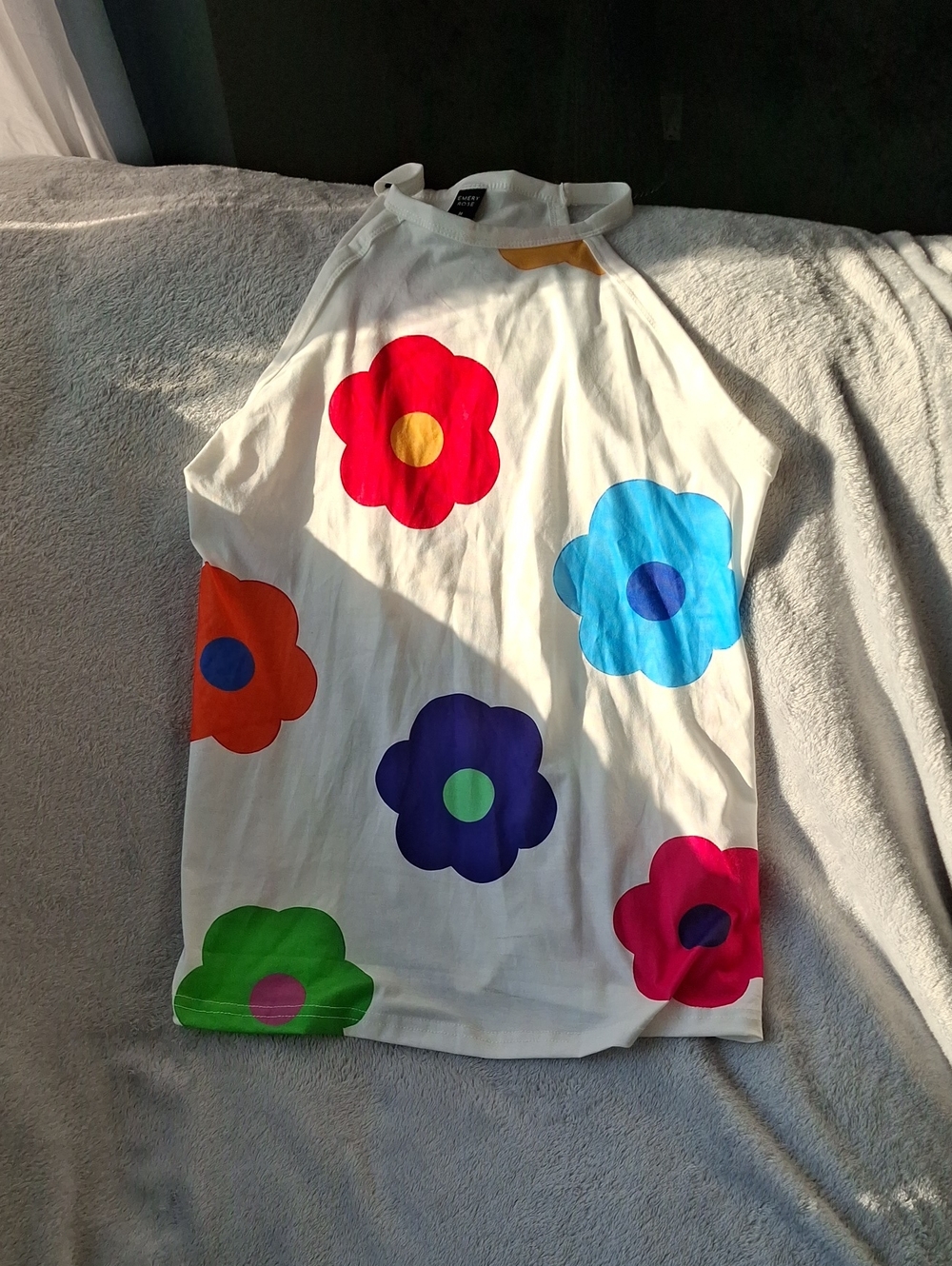 Women's White Floral Halter Tank Top - Bright Multicolor Flowers